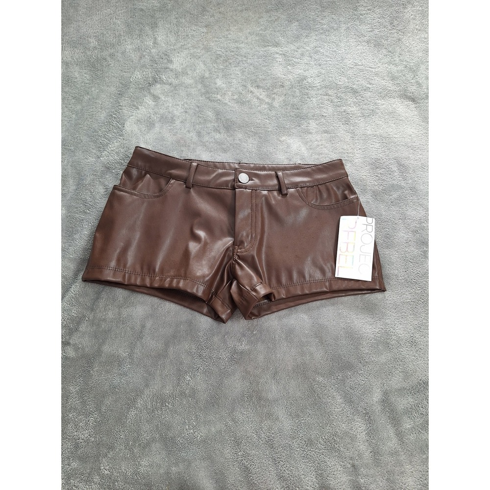 Project Rebel Womens Faux Leather Mini Shorts Brown Size XS NWT - Picture 3 of 7